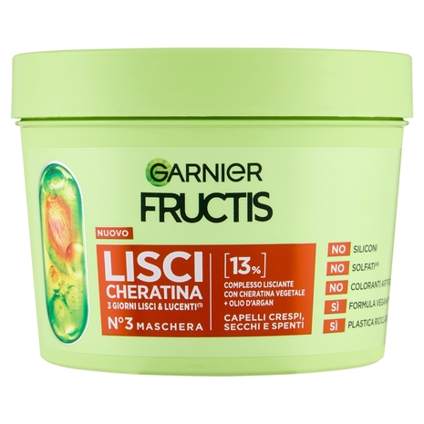 Fructis Lisci Cheratina N°3 Maschera, per Capelli Crespi, Secchi e Spenti, 370 ml